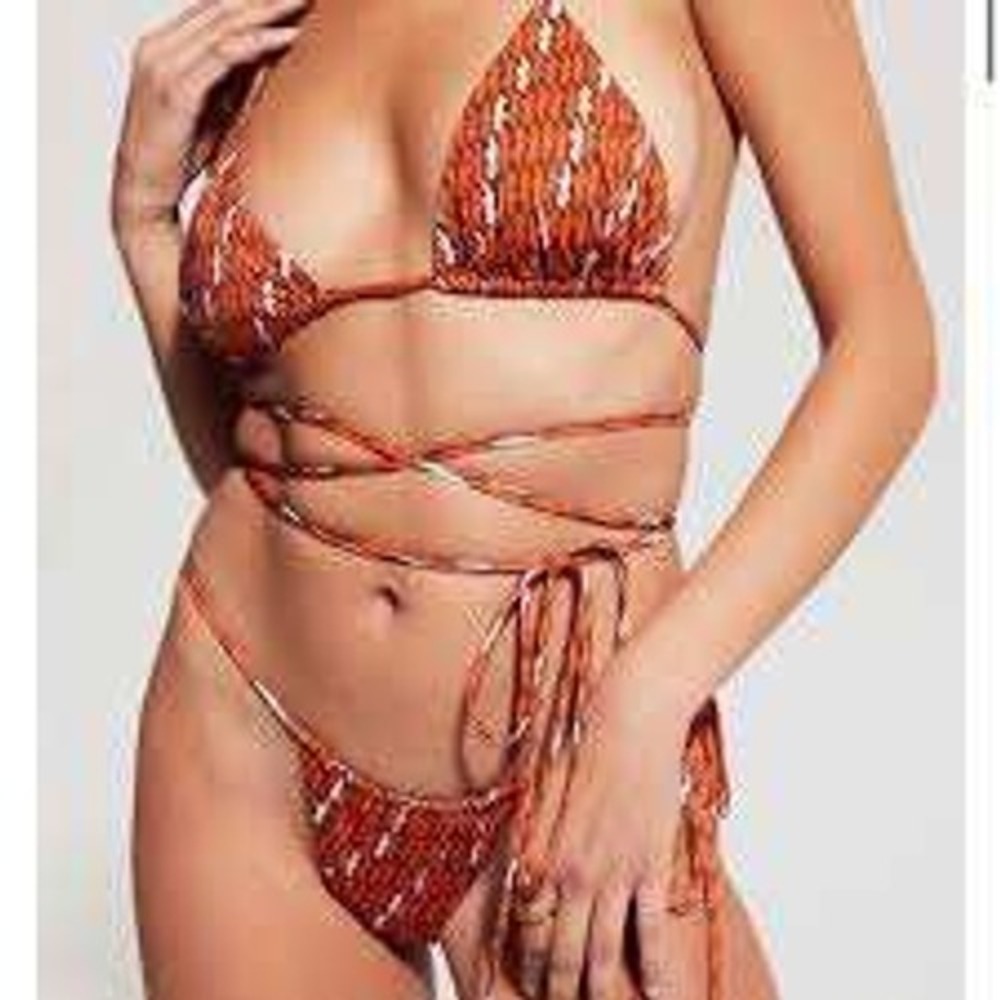 Inamorata Orange Brown Geometric Print Triangle Bikini Set Large